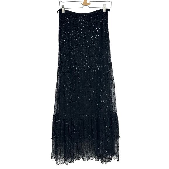 Vintage Dresses & Skirts - Womens Long A-line Skirt Size 6 Black Mesh Sequins Whimsygoth Fairy Goth Witchy